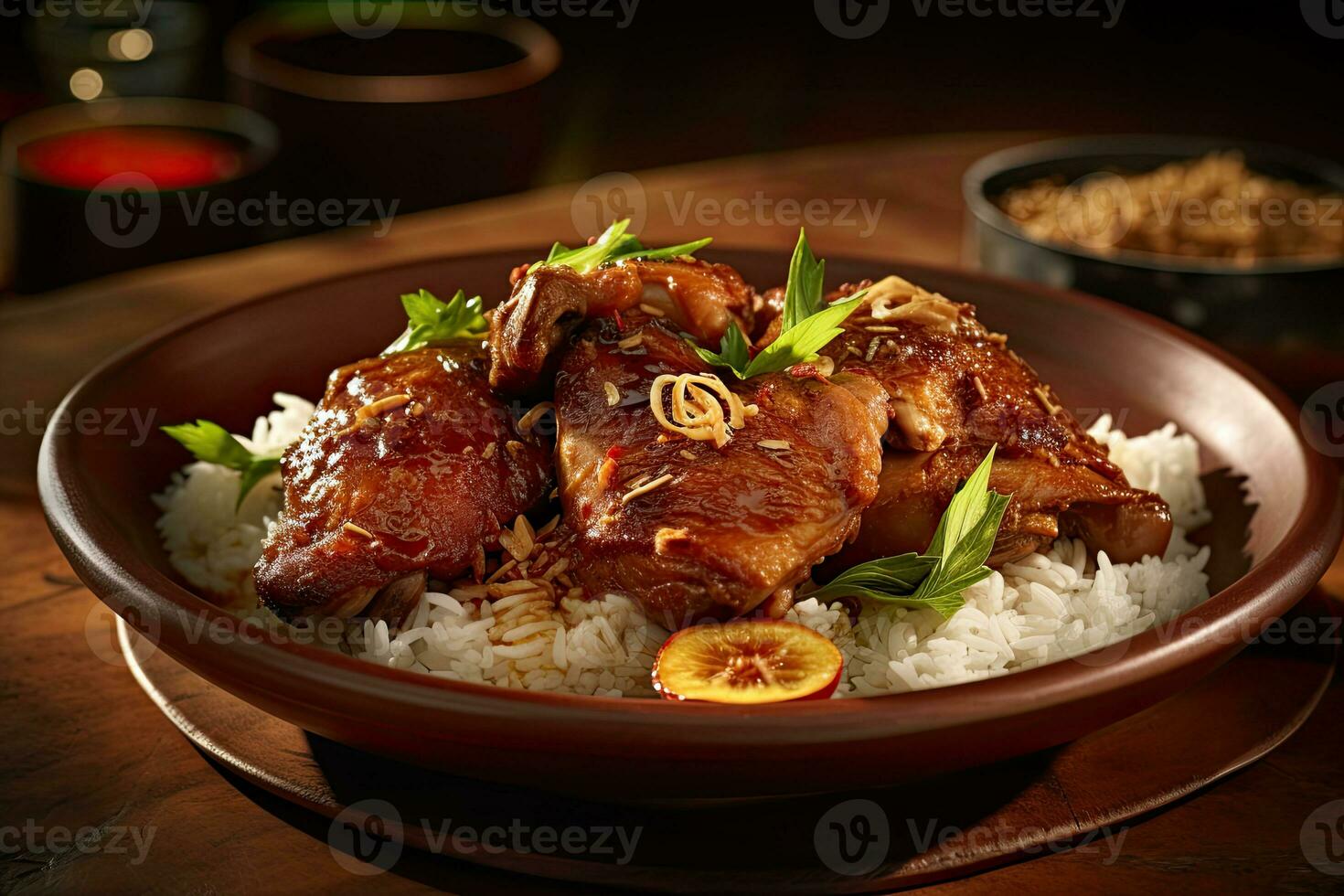 Chicken Biryani with rice and herbs parsley Generative AI photo