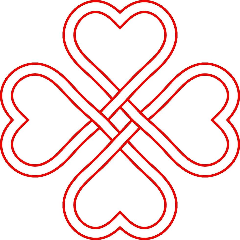 Symbol love good luck, interlacing knot hearts, four leaf clover vector