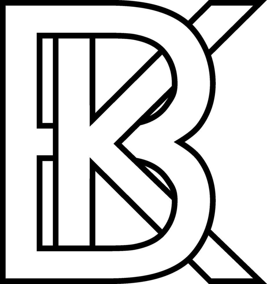 Logo sign bk, kb icon sign two interlaced letters b, k vector