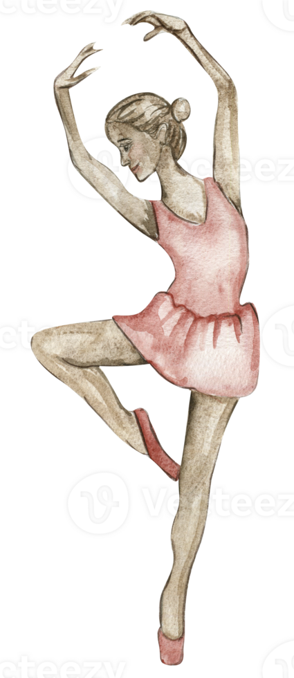 Watercolor ballerina girl in pink dress. png