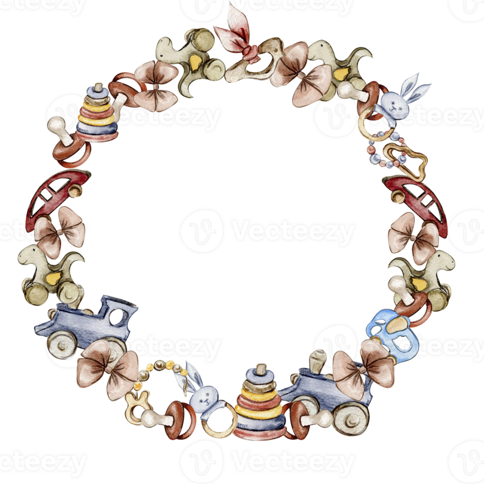 Toys wreath watercolor illustration 28538928 PNG