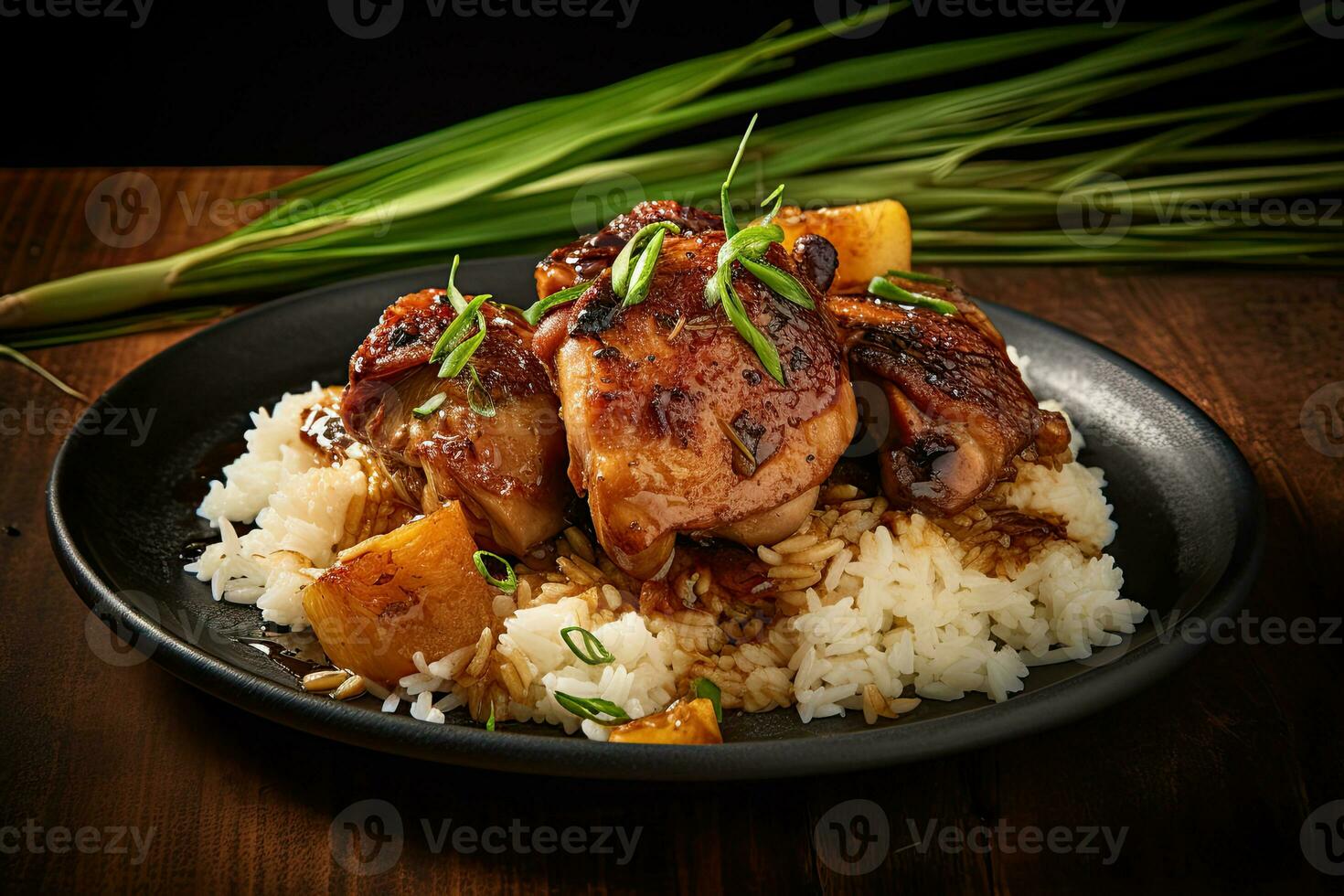 Chicken Biryani with rice and herbs parsley Generative AI photo