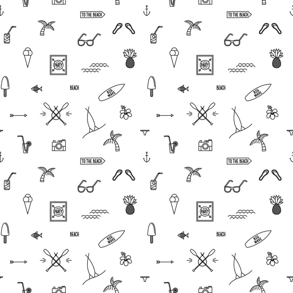 seamless pattern with summer vacation icons of various items vector
