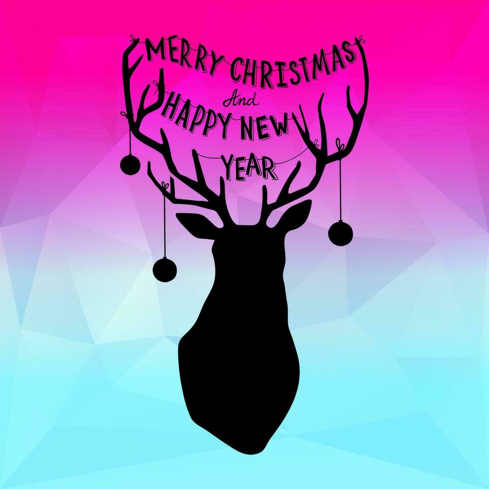 Christmas Deer with nadlettering. New year bright neon colored illustration. vector