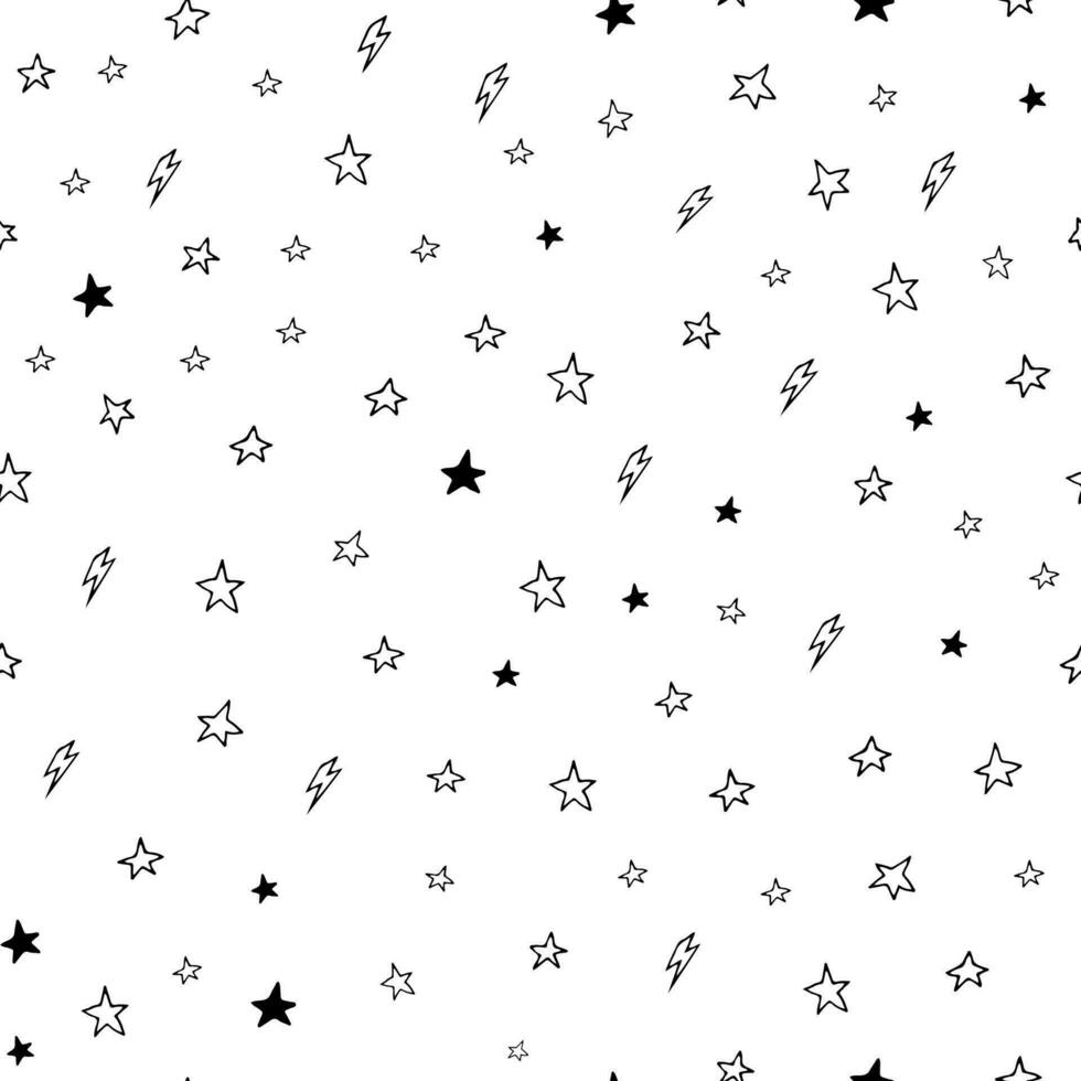 a black and white pattern with stars and lightning bolts vector