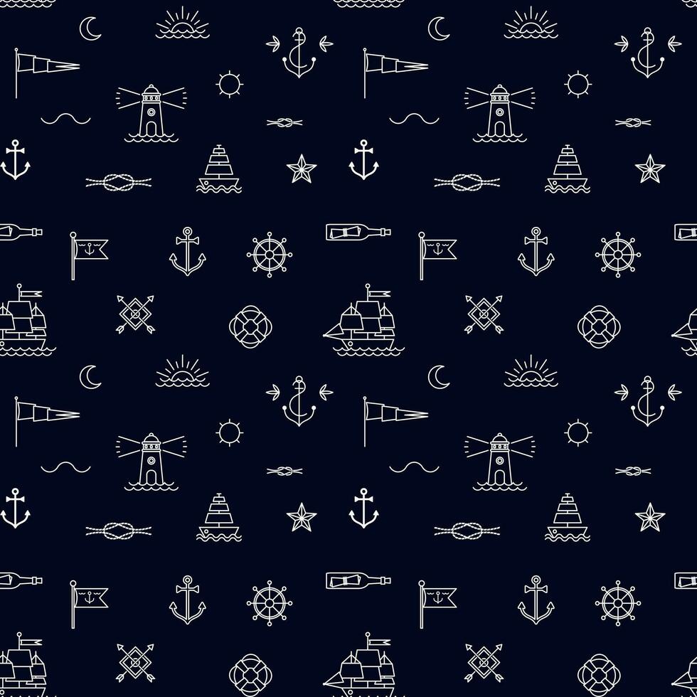 seamless pattern with nautical symbols on a dark background vector