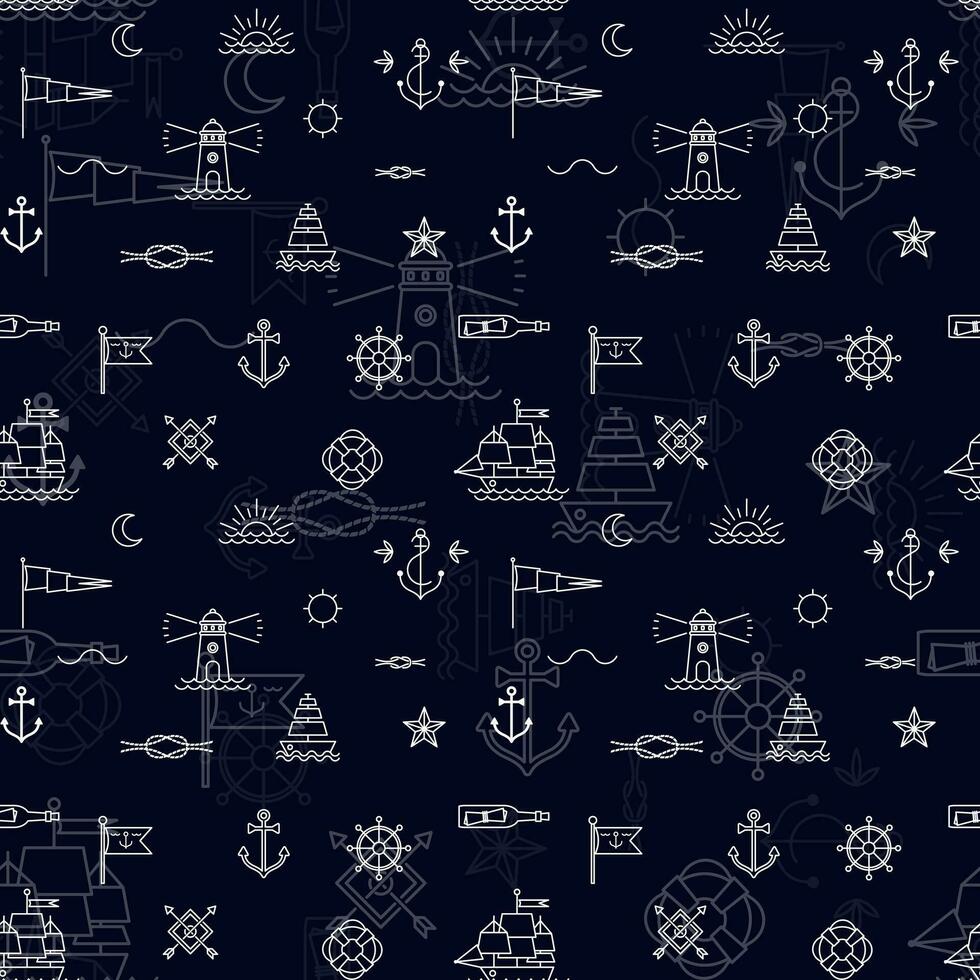 seamless pattern with nautical symbols on a dark background vector