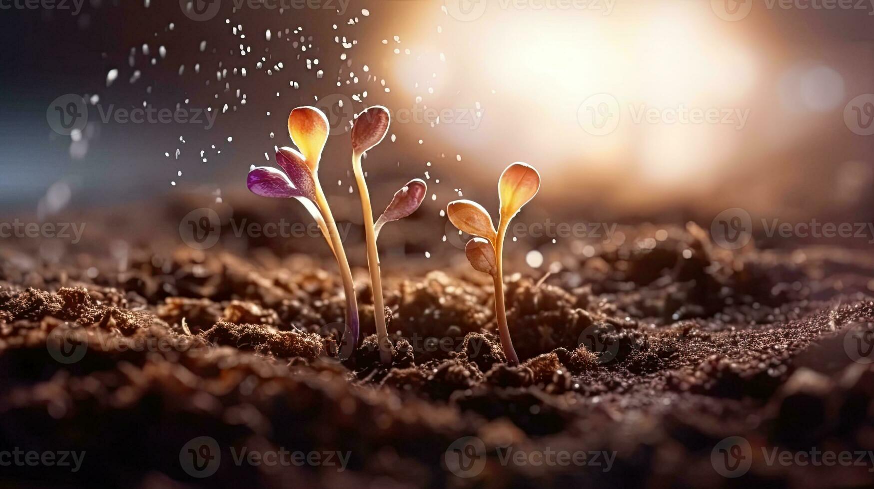 Germinating Seeds of Vegetable on the Earth under snow in winter, AI Generated photo