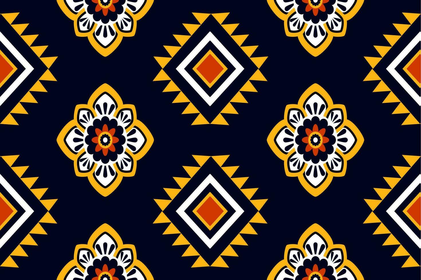 yellow colorful flower pattern chevron art design folk embroidery Aztec geometric art prints design for carpet, wallpaper, clothes, wrap, cloth, cover, black background vector