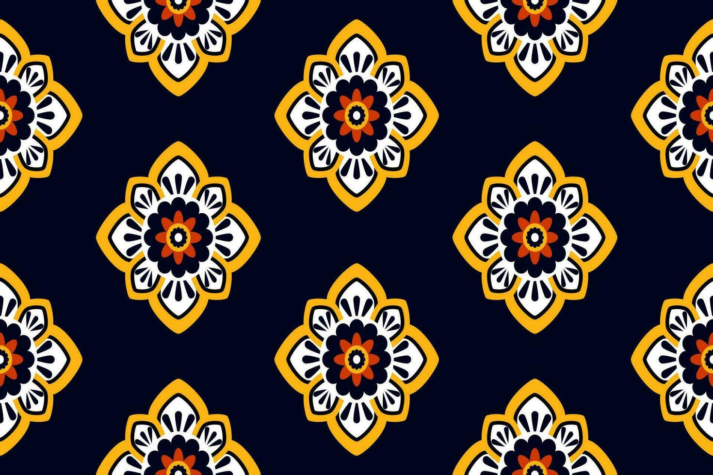 yellow colorful flower pattern chevron art design folk embroidery Aztec geometric art prints design for carpet, wallpaper, clothes, wrap, cloth, cover, black background vector