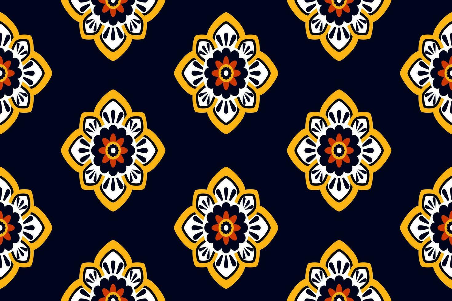 yellow colorful flower pattern chevron art design folk embroidery Aztec geometric art prints design for carpet, wallpaper, clothes, wrap, cloth, cover, black background vector