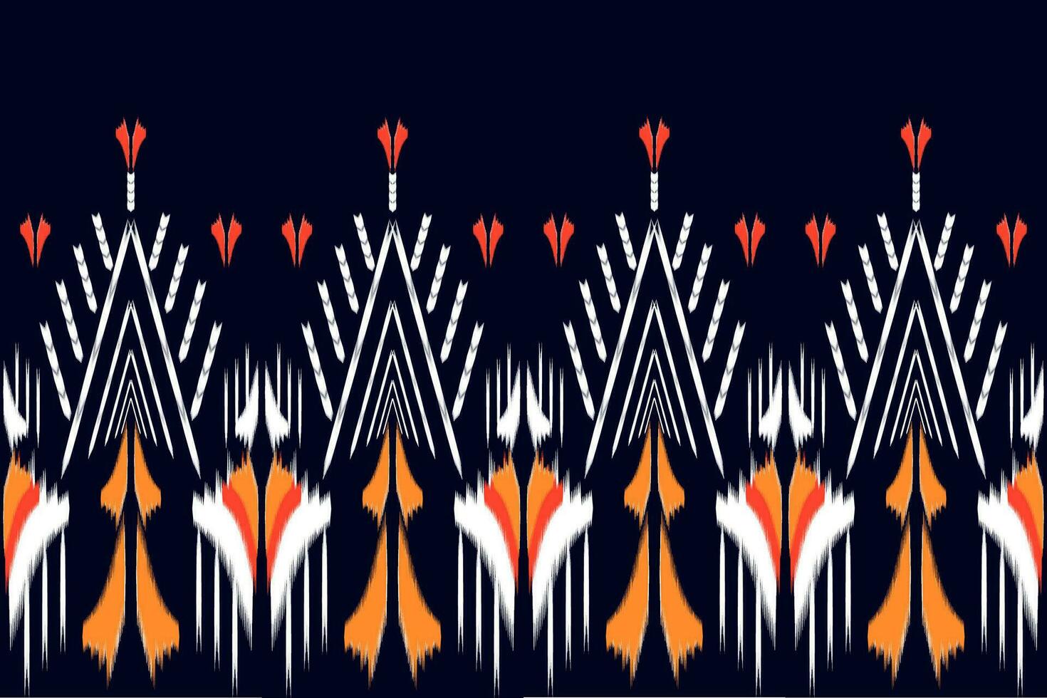 Seamless pattern of ikat paisley, traditional seamless pattern, black background. Aztec style, abstract embroidery, vector design for print fabric texture.