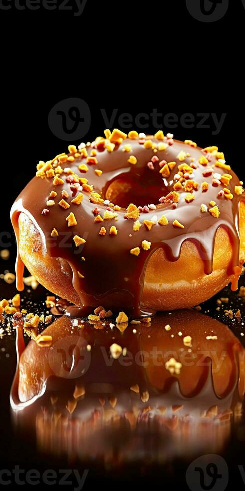 Chocolate dripping donut appetizing mouth watering delicious, AI Generated photo