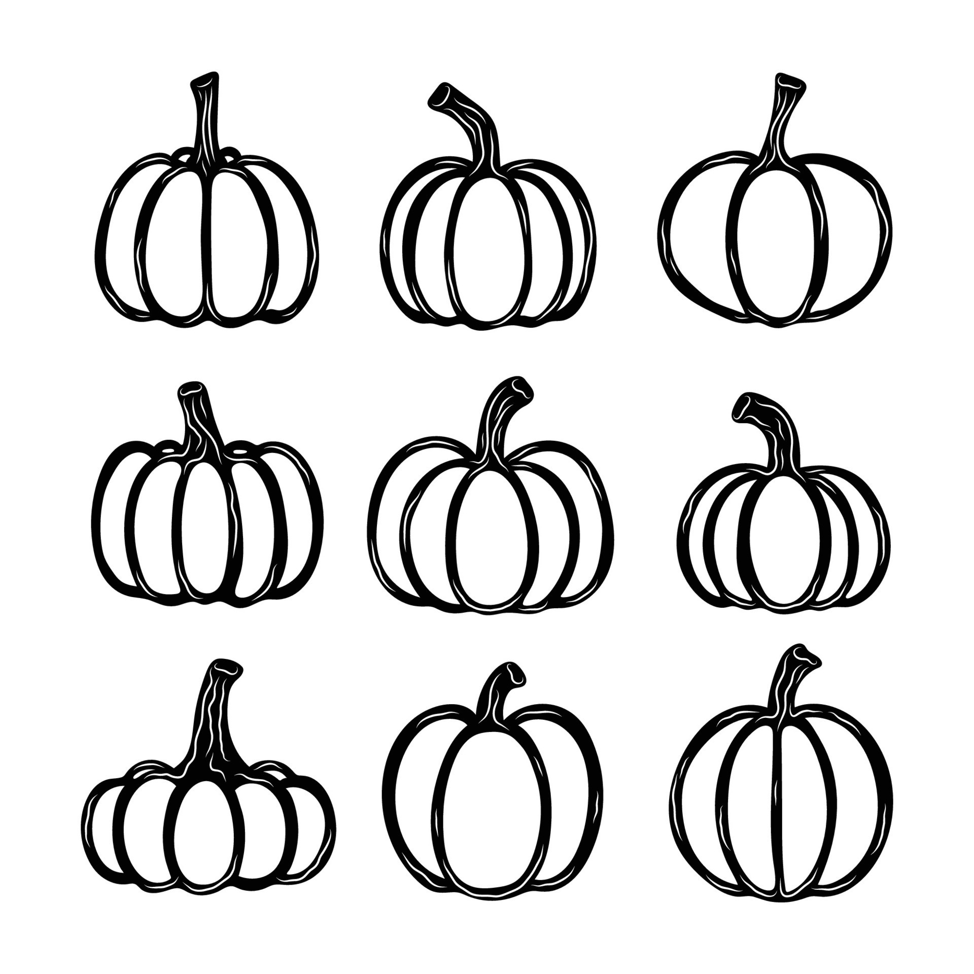 Set of pumpkin silhouettes. Vector illustration, Halloween traditional