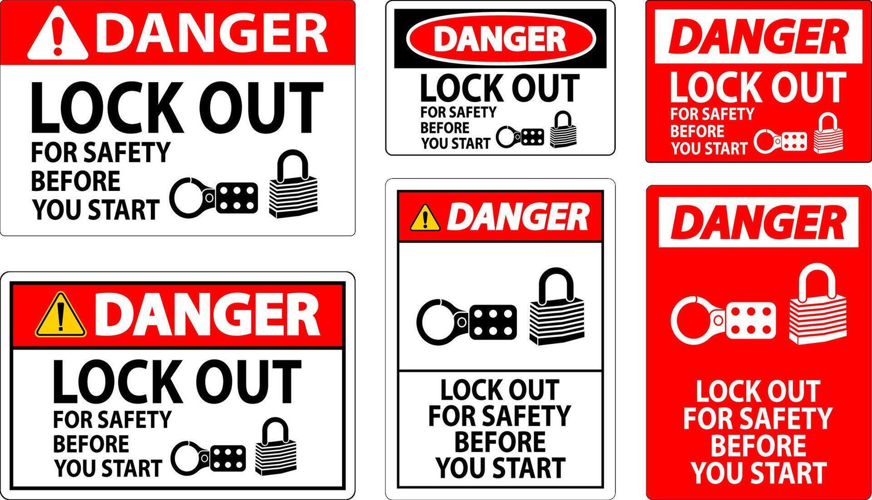Danger Sign, Lock Out For Safety Before You Start vector