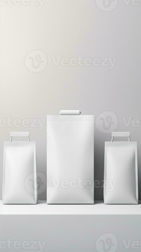 Packaging Bag Mockup White with shades on white Bg, AI Generated photo