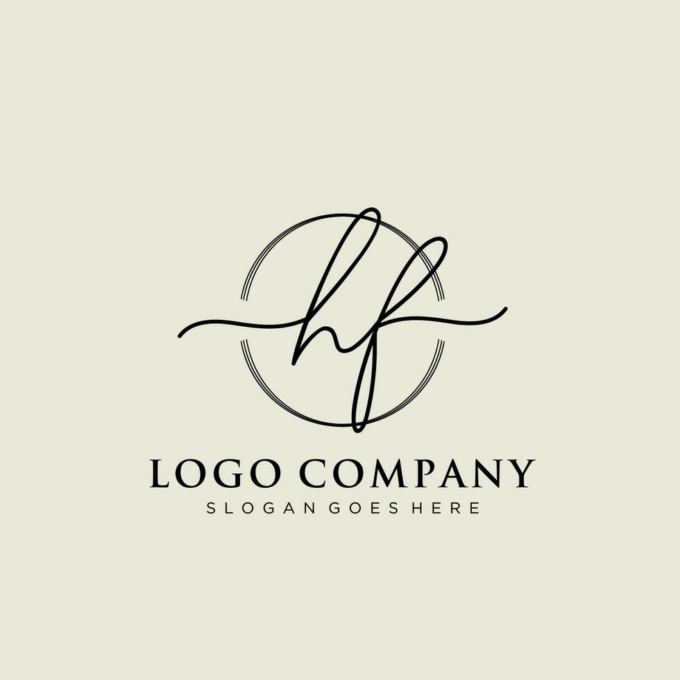 Initial HF feminine logo collections template. handwriting logo of initial signature, wedding, fashion, jewerly, boutique, floral and botanical with creative template for any company or business. vector