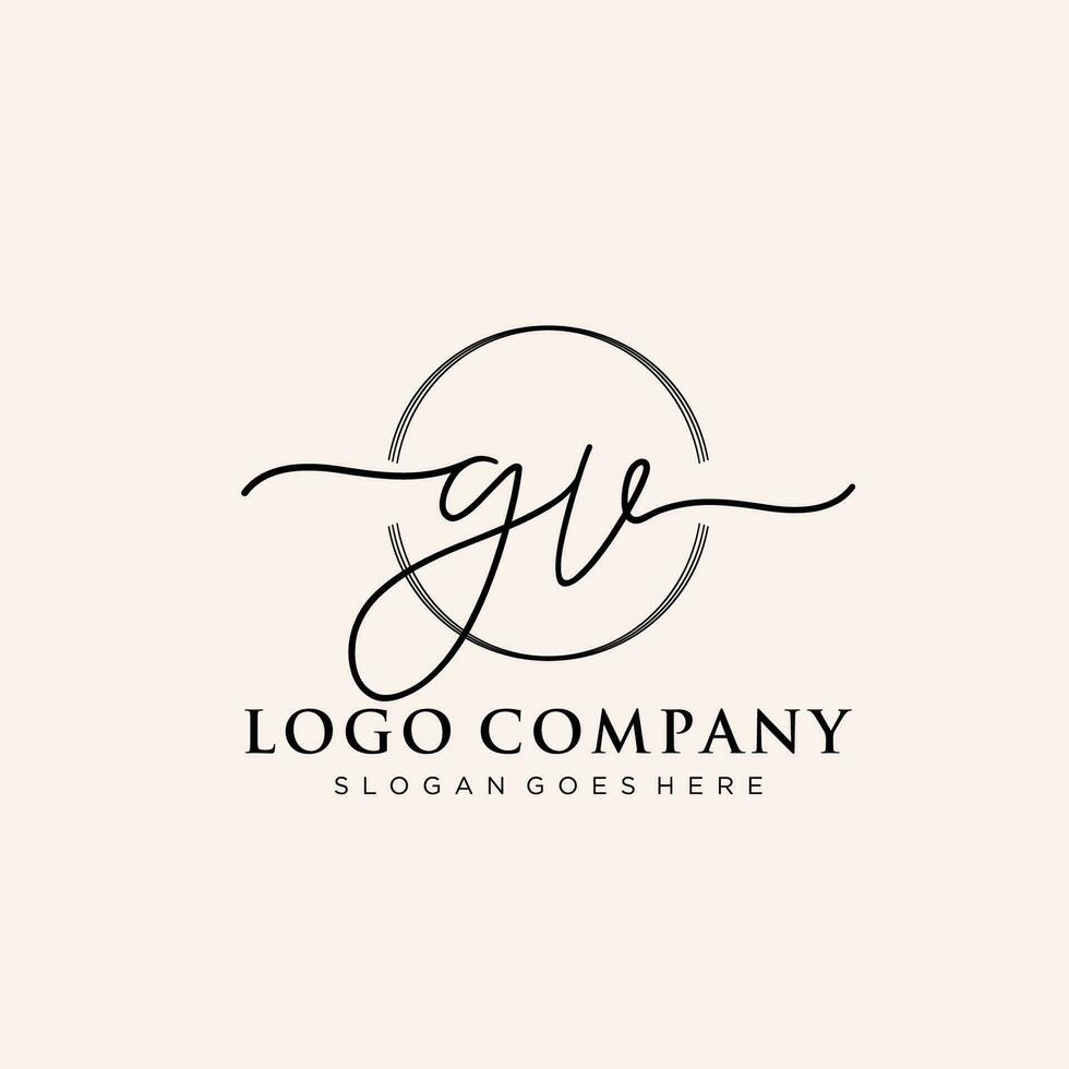 Initial GV feminine logo collections template. handwriting logo of initial signature, wedding, fashion, jewerly, boutique, floral and botanical with creative template for any company or business. vector