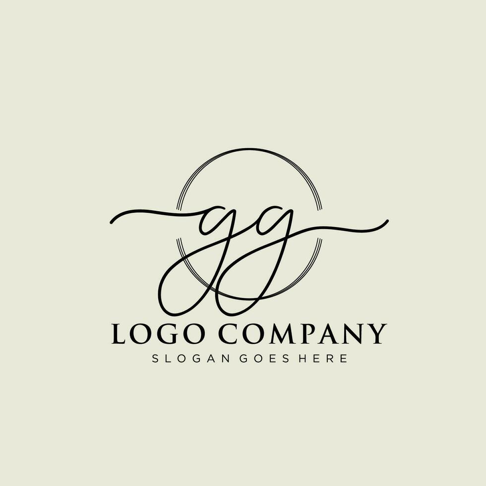 Initial GG  feminine logo collections template. handwriting logo of initial signature, wedding, fashion, jewerly, boutique, floral and botanical with creative template for any company or business. vector