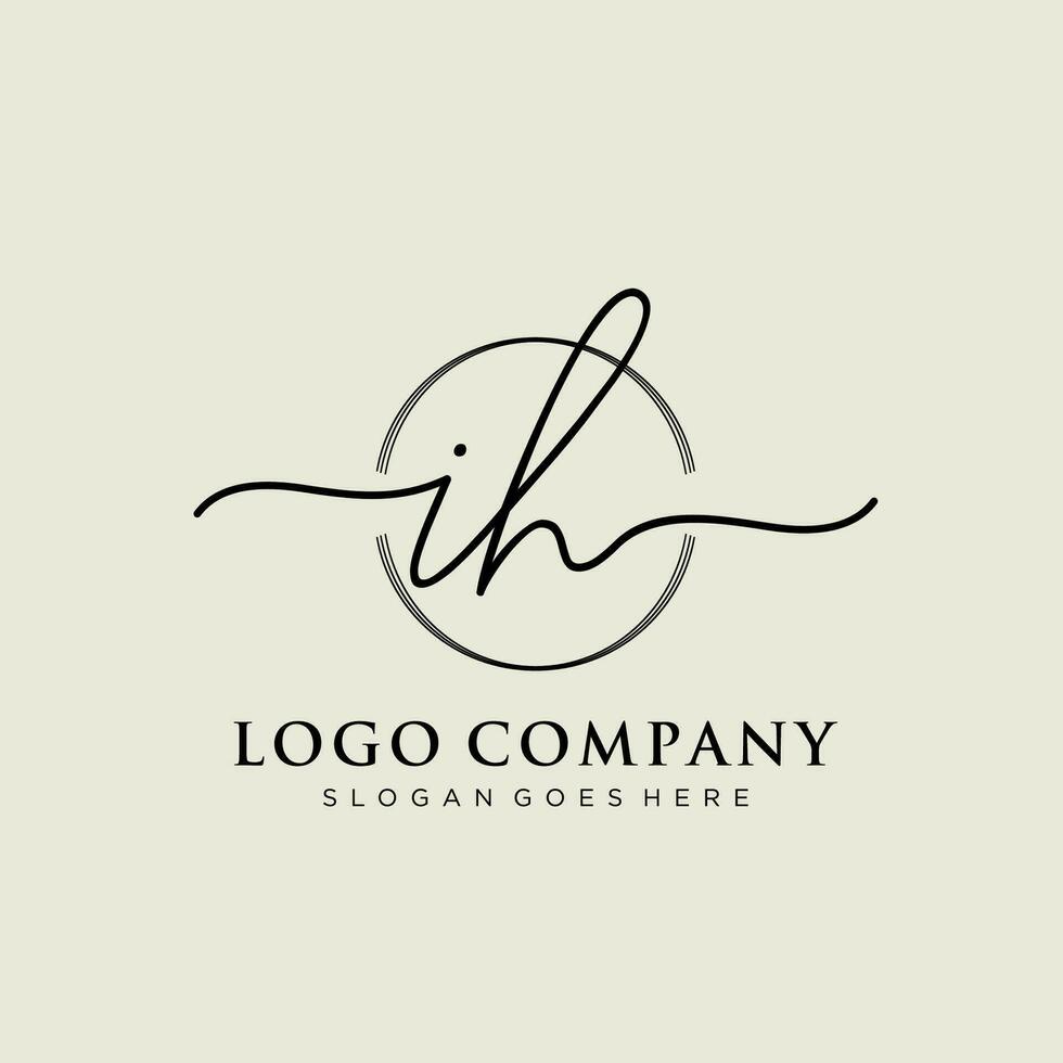 Initial IH feminine logo collections template. handwriting logo of initial signature, wedding, fashion, jewerly, boutique, floral and botanical with creative template for any company or business. vector