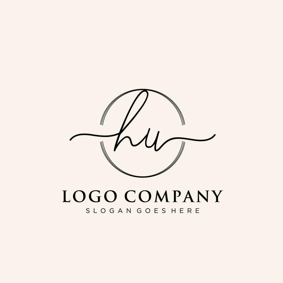 Initial HU feminine logo collections template. handwriting logo of initial signature, wedding, fashion, jewerly, boutique, floral and botanical with creative template for any company or business. vector