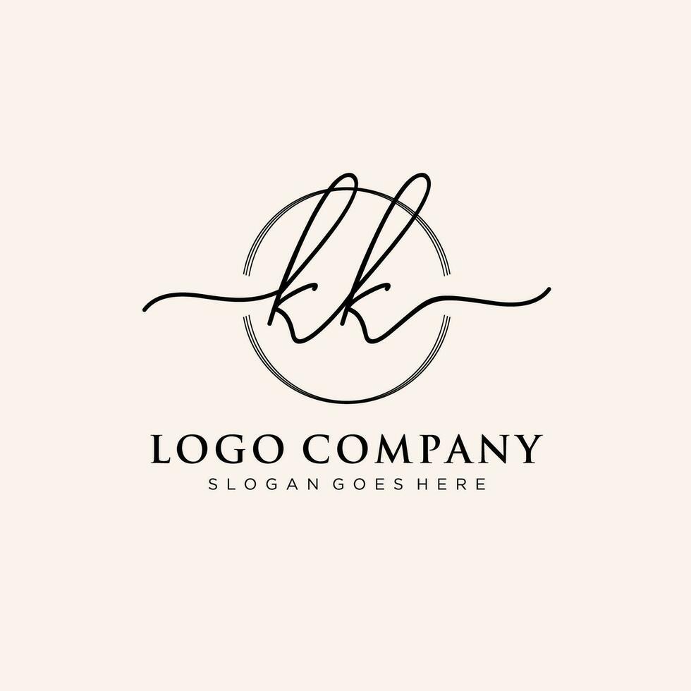 Initial KK feminine logo collections template. handwriting logo of initial signature, wedding, fashion, jewerly, boutique, floral and botanical with creative template for any company or business. vector