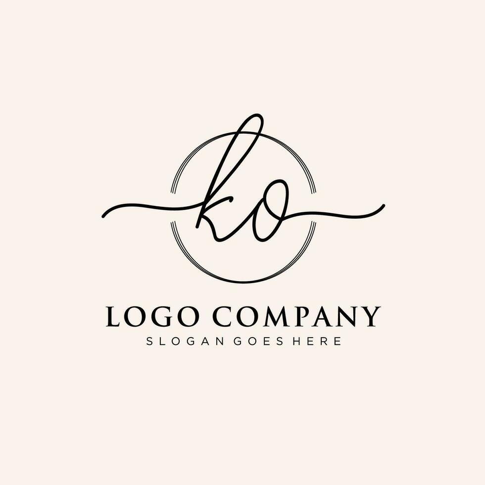 Initial KO feminine logo collections template. handwriting logo of initial signature, wedding, fashion, jewerly, boutique, floral and botanical with creative template for any company or business. vector