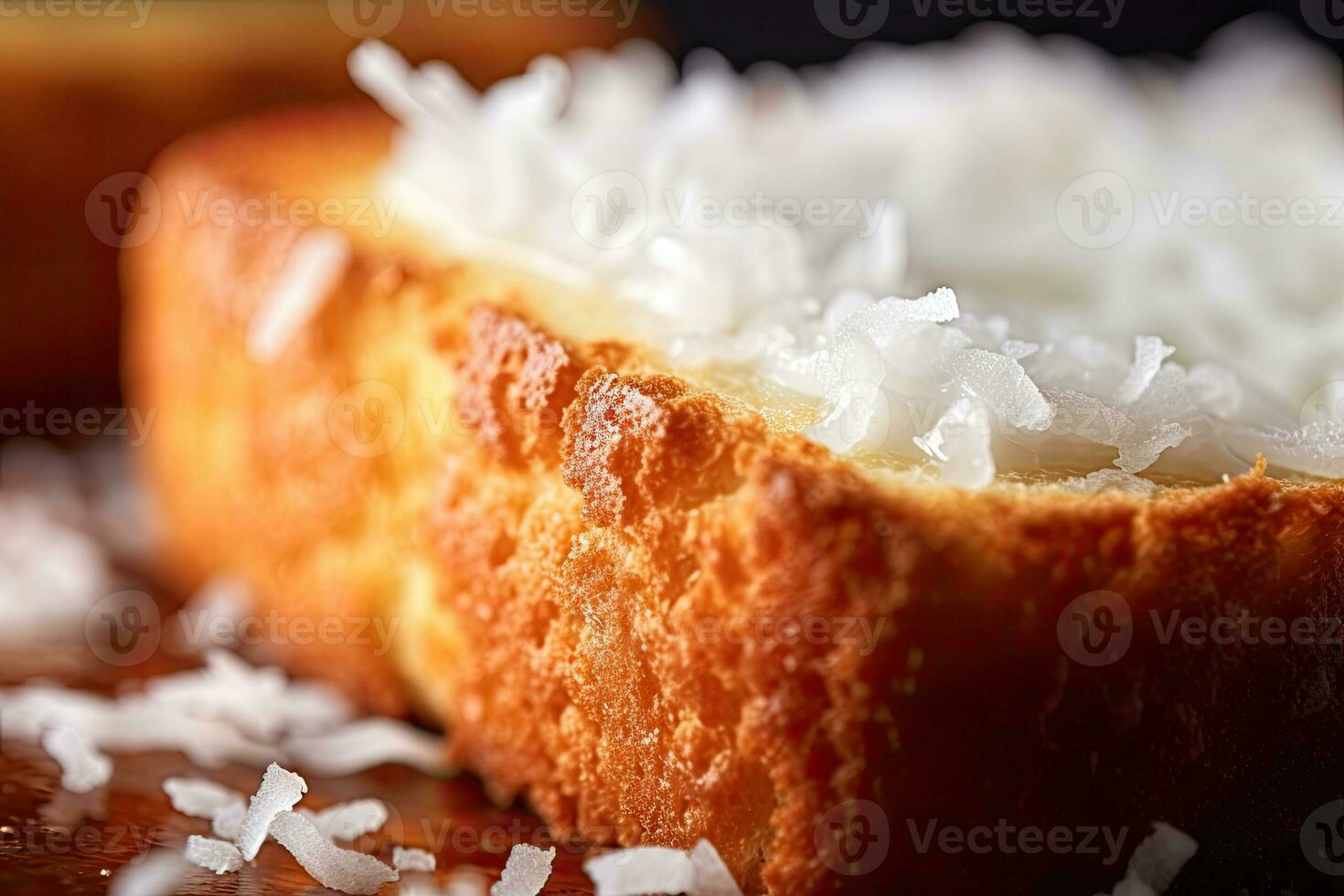Coconut toast, macro shot of a fresh breakfast with Dripping Honey, AI Generated photo