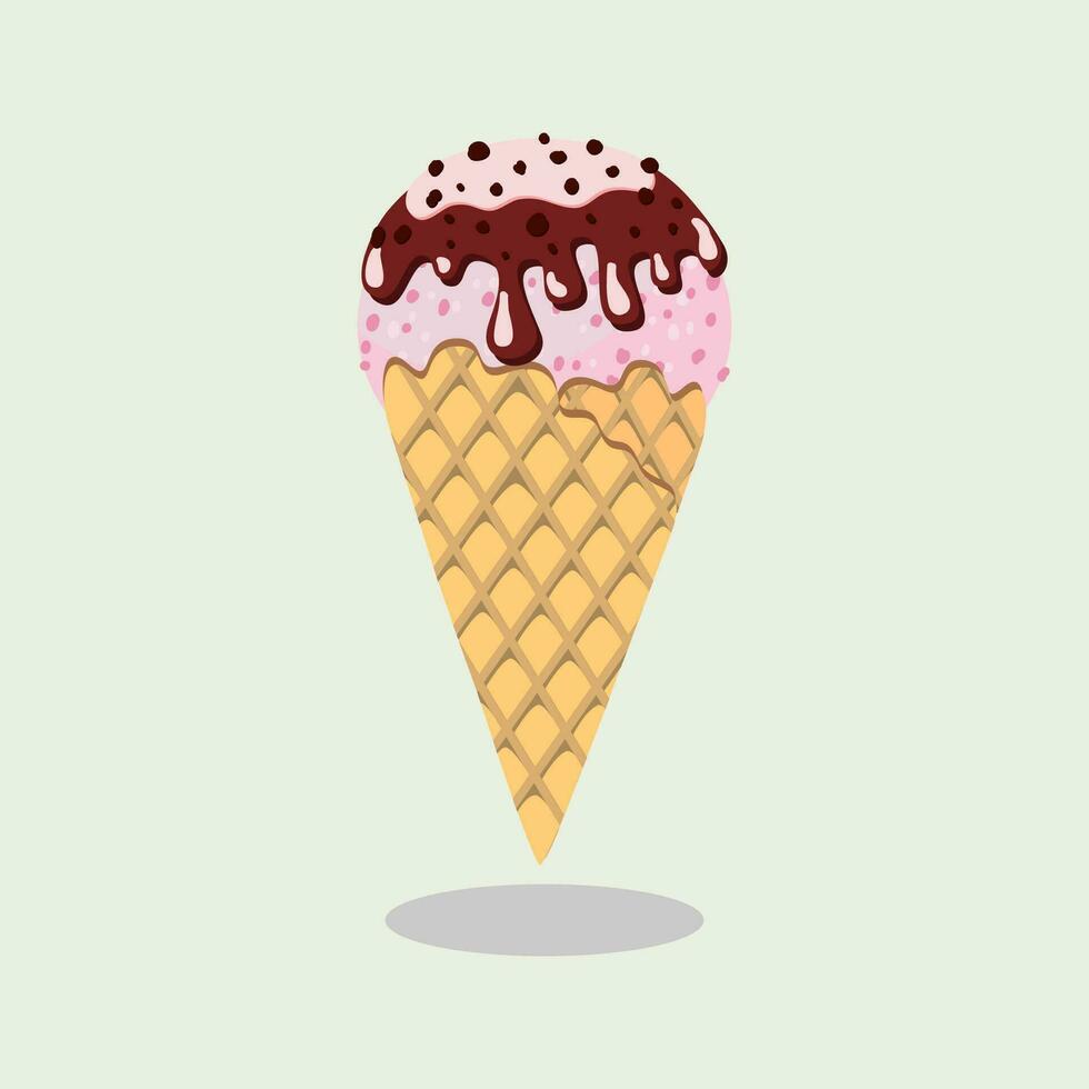 ice cream cone cartoon icon illustration with chocolate topping vector