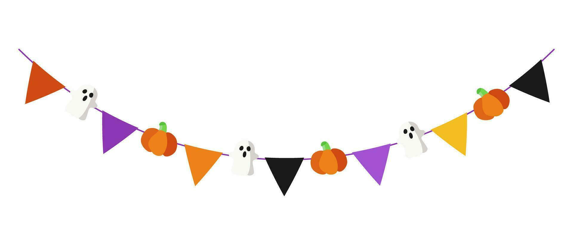 Víspera de Todos los Santos guirnalda con triangular banderas calabazas y fantasmas decoración para Víspera de Todos los Santos celebracion. aislado gráfico modelo. vector ilustración.