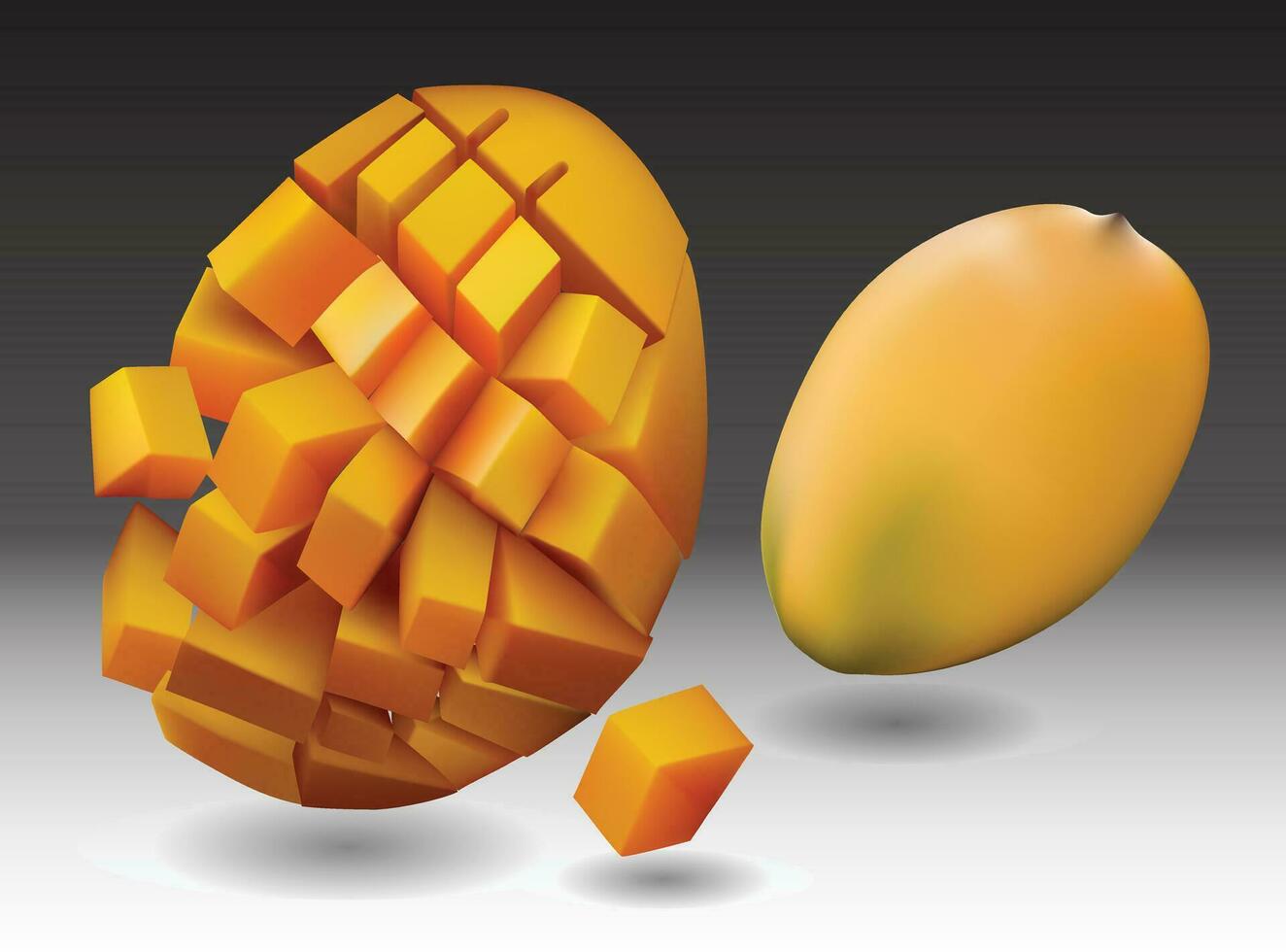 Sliced yellow mango vector. Ripe fruit 3d design. Tropical fruit object. vector