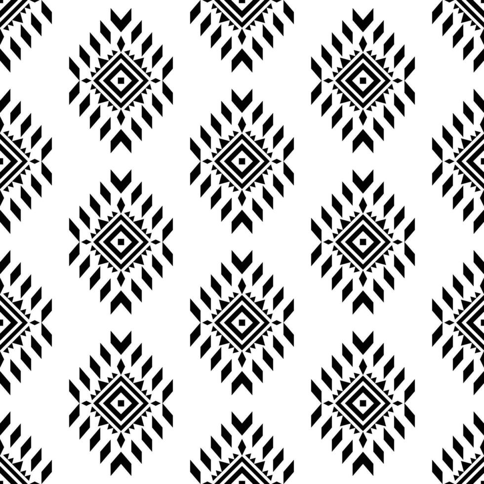Geometric tribal ornament design with seamless repeat pattern. Aztec and Navajo ethnic style. Black and white color. Design for textile, fabric, curtain, rug, shirt, frame. vector