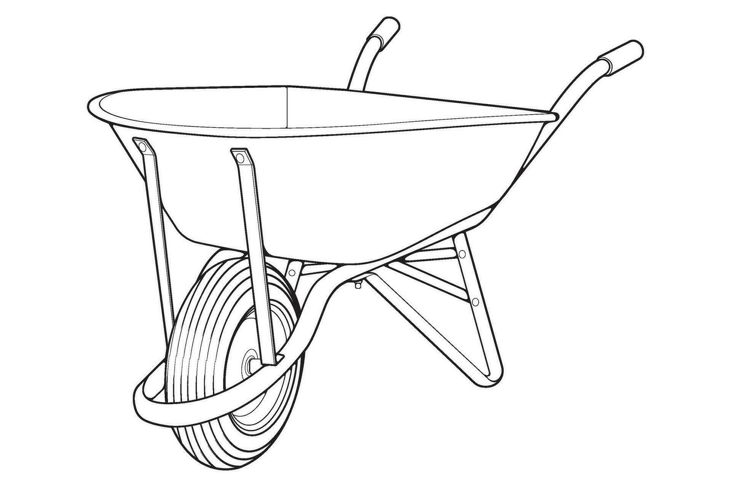 Single Wheel Barrow vector .Trolley line art vector illustration isolated on white background.  Wheel Barrow outline illustration.