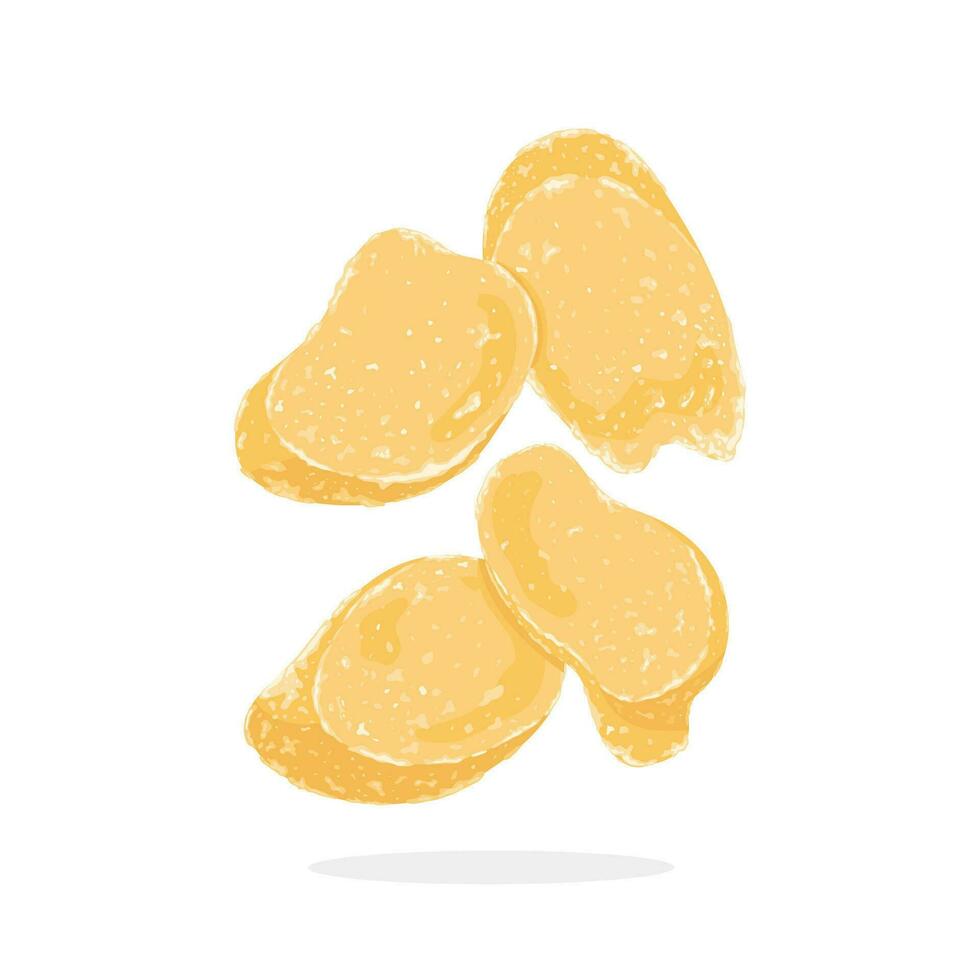 Vector illustration, crystallized ginger slices, ginger candy levitation, isolated white background.