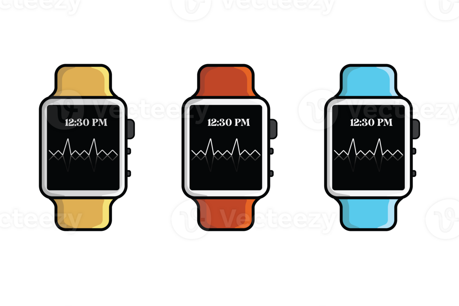 Collection Of Smart Watch with Straps and Blank Screen illustration. Technology object icon concept. Smart technology device symbol set design. png