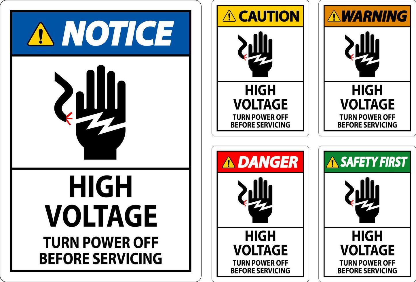 peligro firmar alto voltaje - giro poder apagado antes de servicio vector