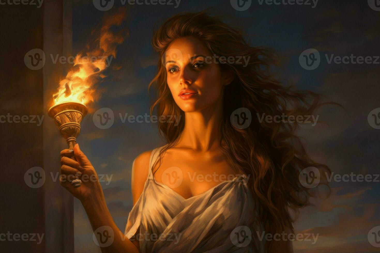 Greek goddess with torch. Generate Ai photo