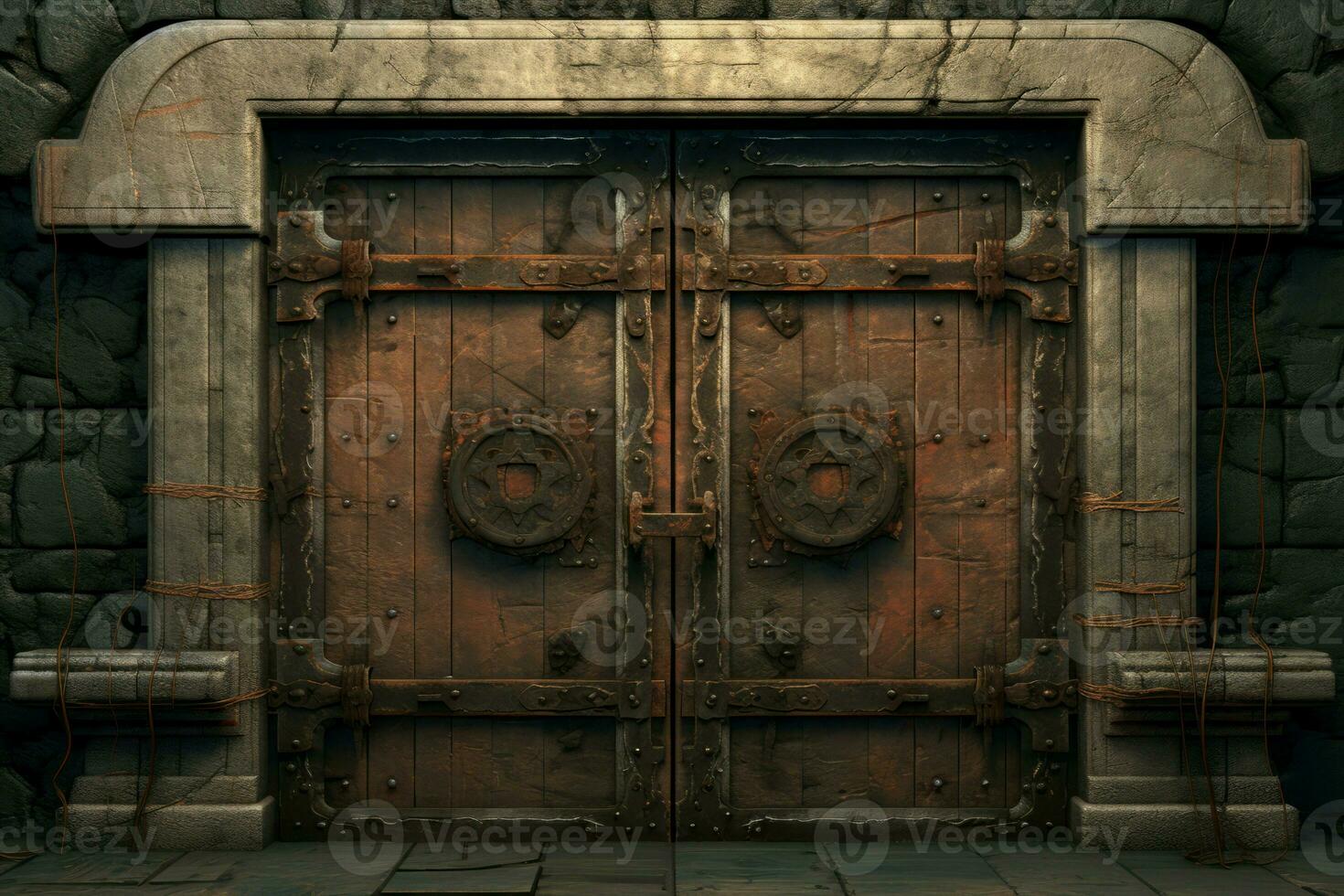 antiguo de miedo puerta calabozo Roca. generar ai foto