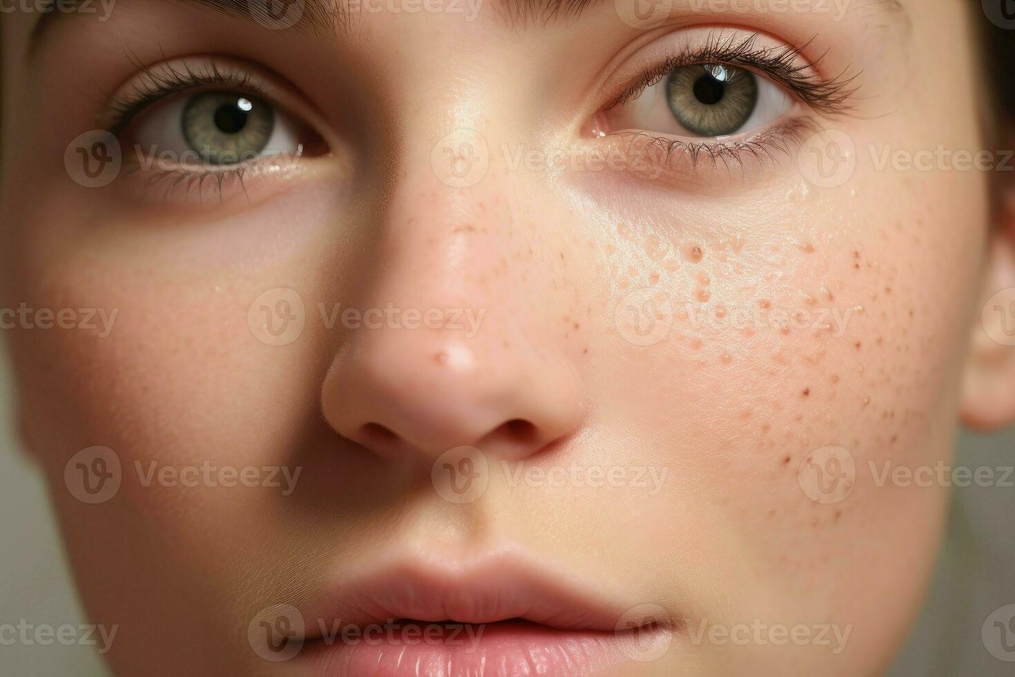 Allergy young woman pimples. Generate Ai photo