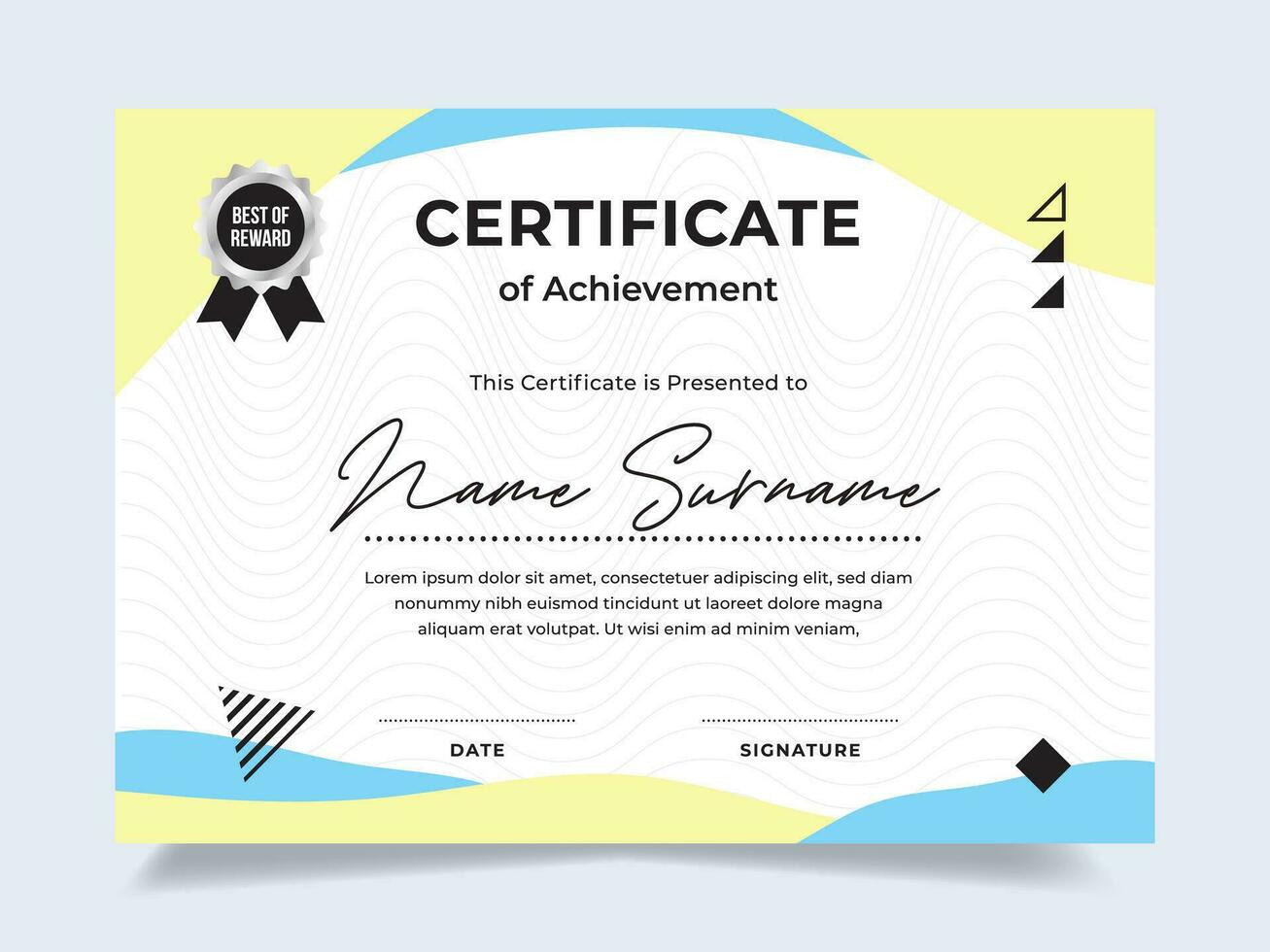 Modern fluid certificate of achievement template with silver badge. Modern certificate vector. Perfect for employee awards. vector