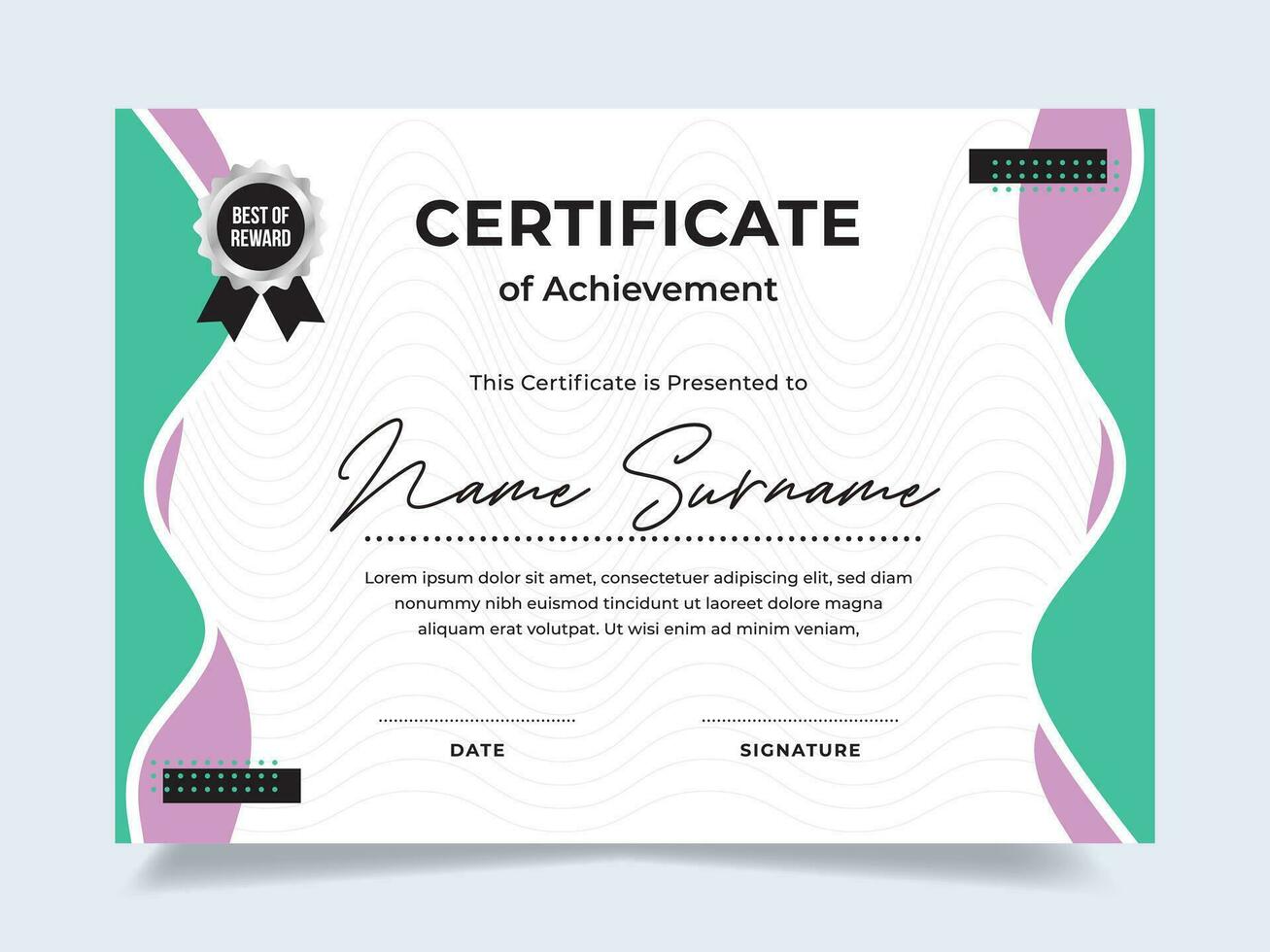 Modern fluid certificate of achievement template with silver badge. Modern certificate vector. Perfect for employee awards. vector