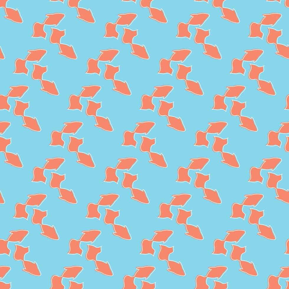 Seamless geometric pattern with red fish on blue background. Vector print for fabric background, textile