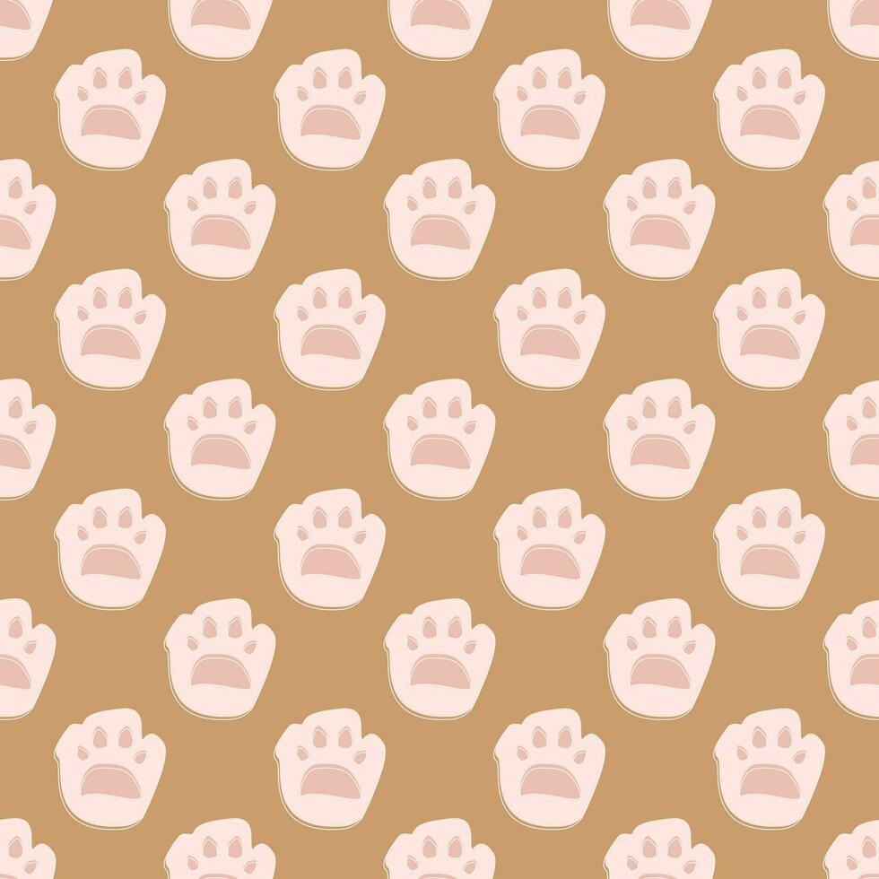 Seamless geometric pattern with cat paw on pink background. Vector print for fabric background, textile