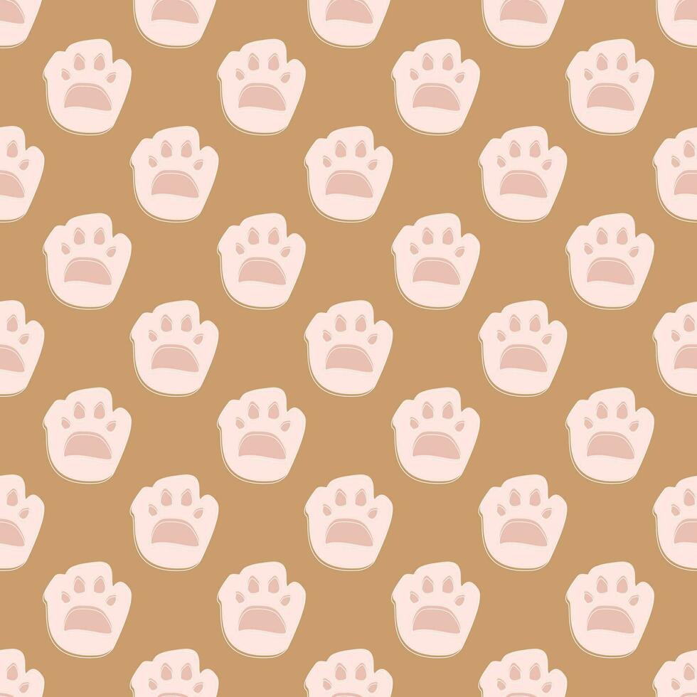 Seamless geometric pattern with cat paw on pink background. Vector print for fabric background, textile