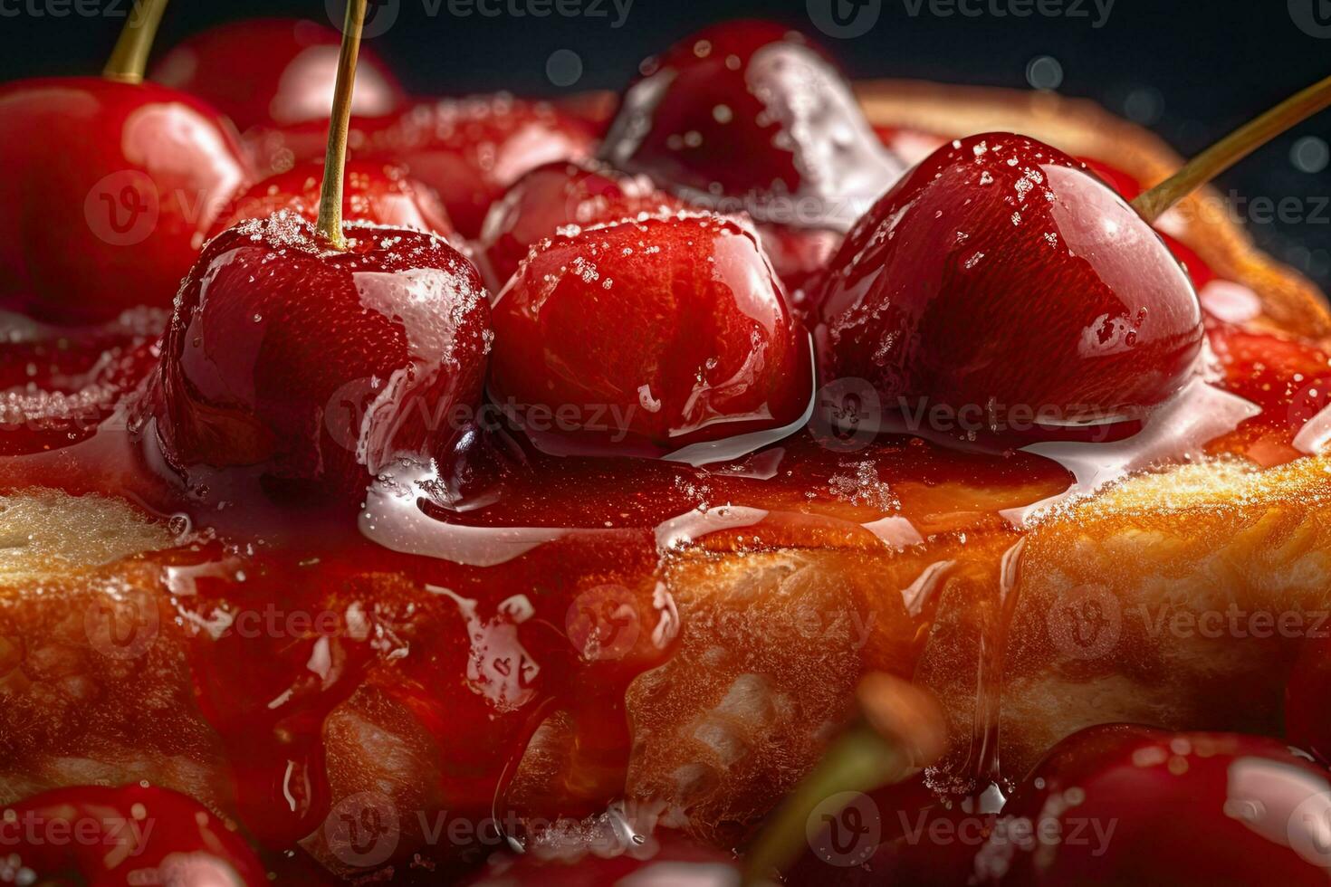 cherry toast, macro shot of a fresh breakfast with Dripping Honey, AI Generated photo