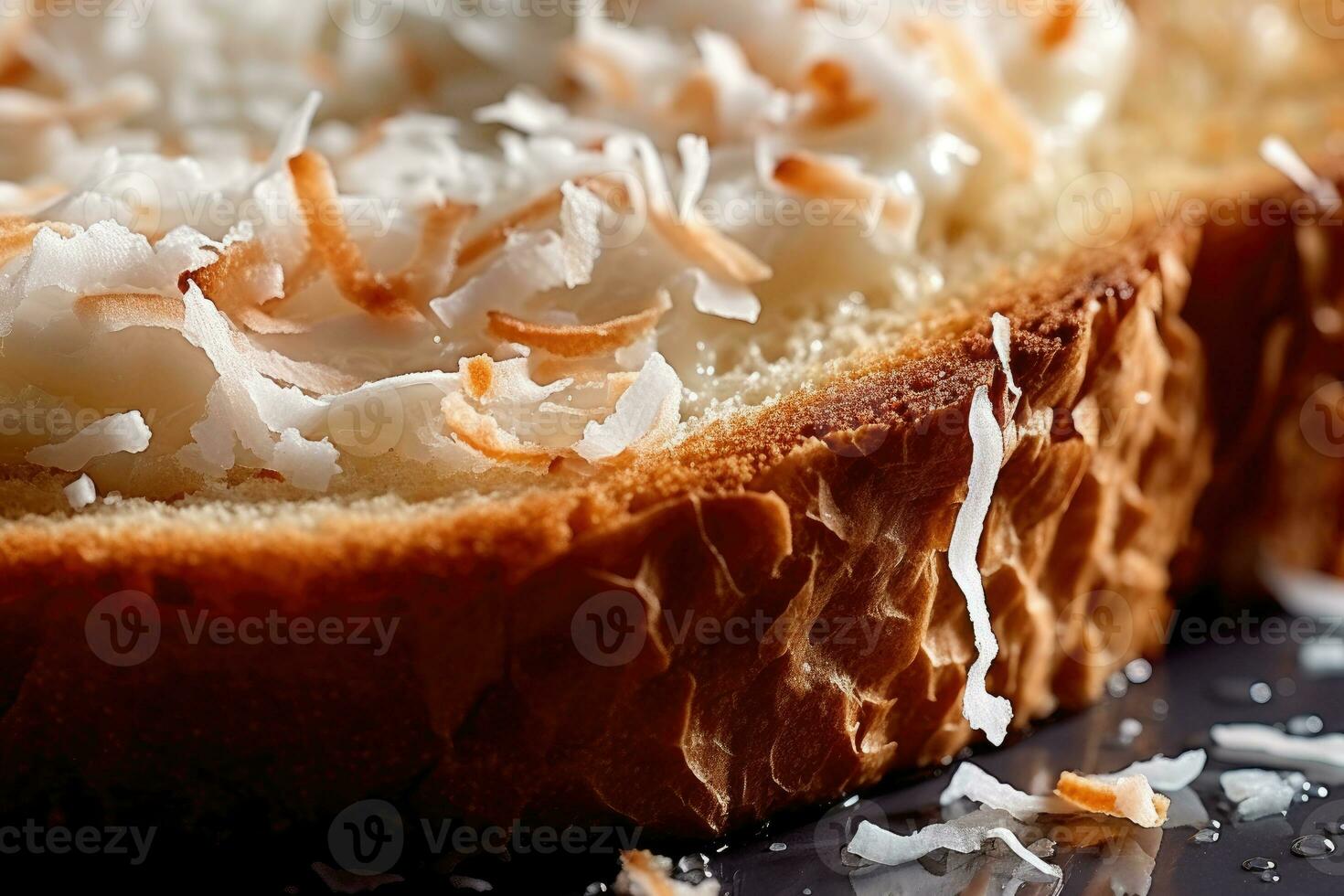 Coconut toast, macro shot of a fresh breakfast with Dripping Honey, AI Generated photo