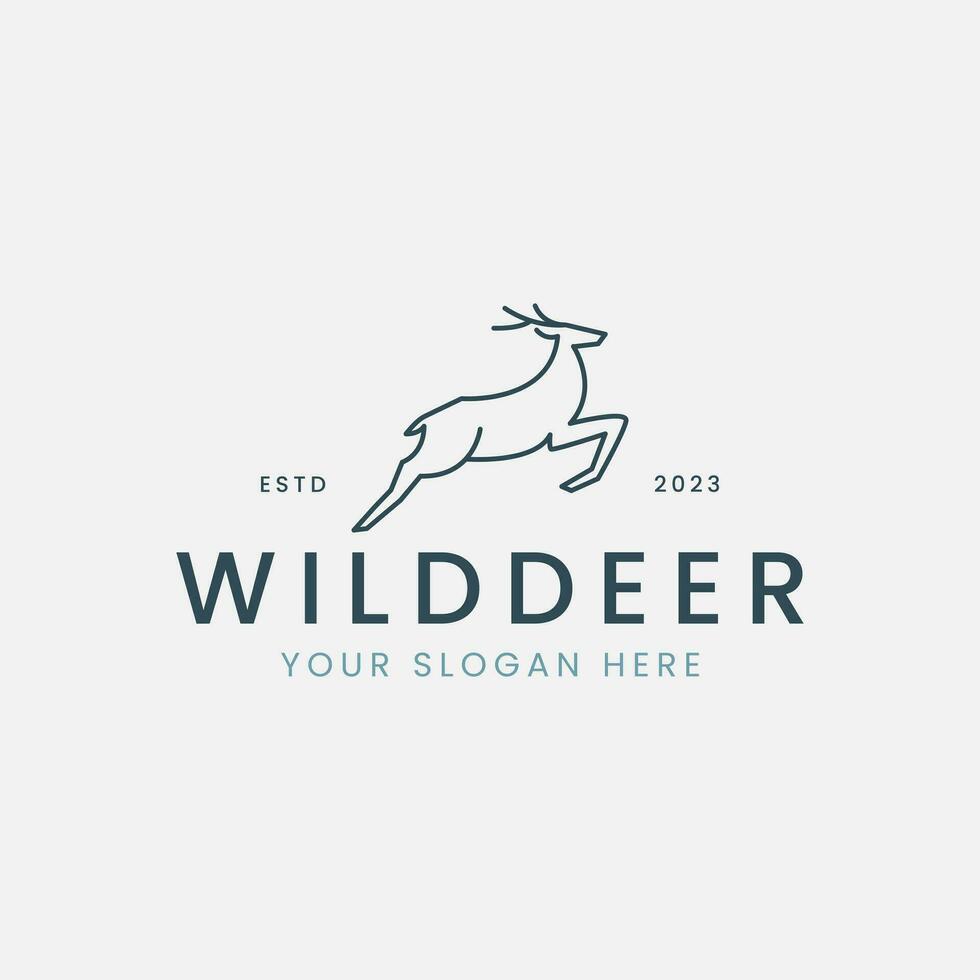 wild deer line art logo vector facing side running illustration template design