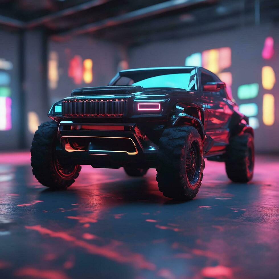 Supersport car cyberpunk city with neon lights, Ai Generative photo