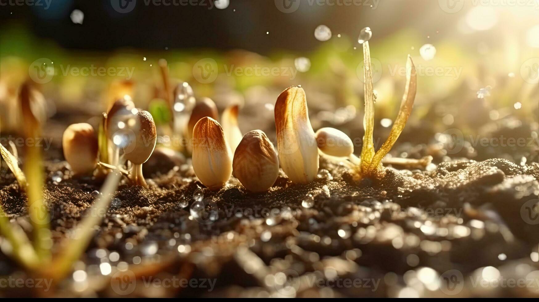 Germinating Seeds of Vegetable on the Earth under snow in winter, AI Generated photo