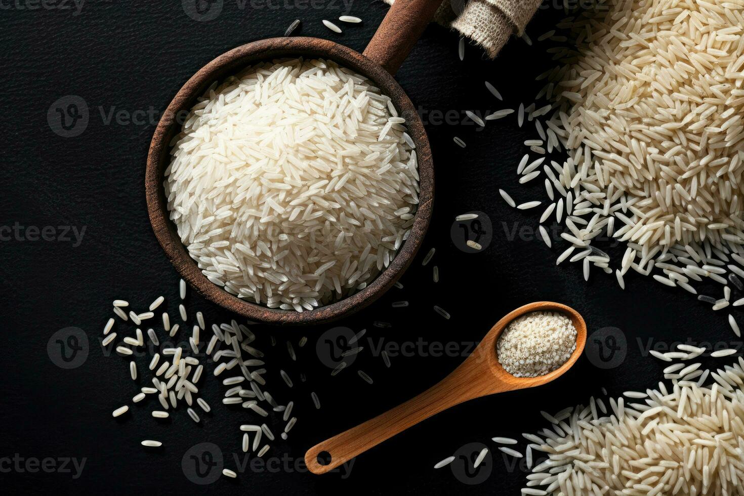 grano rociado harina se sienta en un mesa siguiente a un cuenco de trigo y un cuenco de avena foto